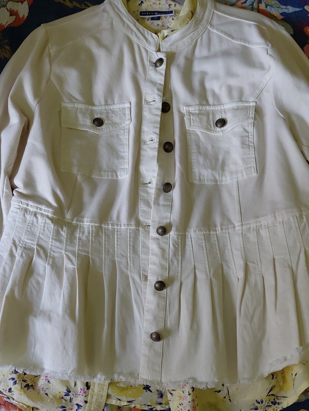 Soft Surroundings Cream Button-Front Utility Jacket with Pleated Hem